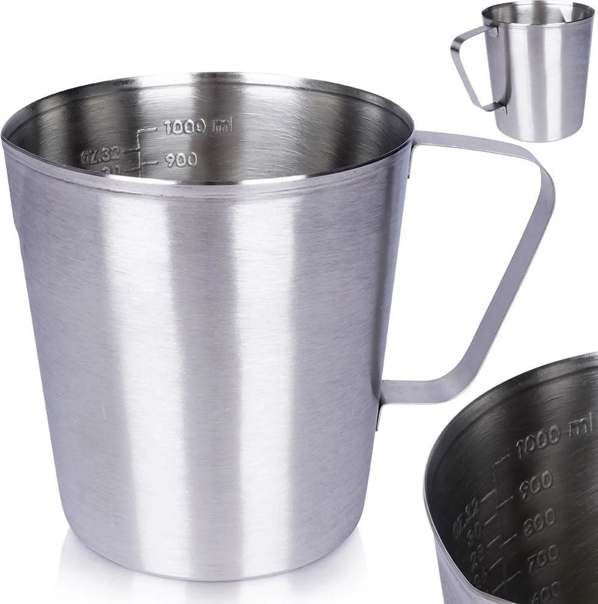 Messbecher aus Edelstahl – 1 L mit Griff & Ausguss
